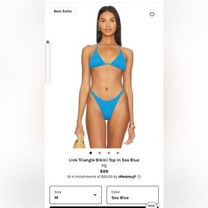 PQ Link Triangle Bikini Top in Sea Blue Size Medium